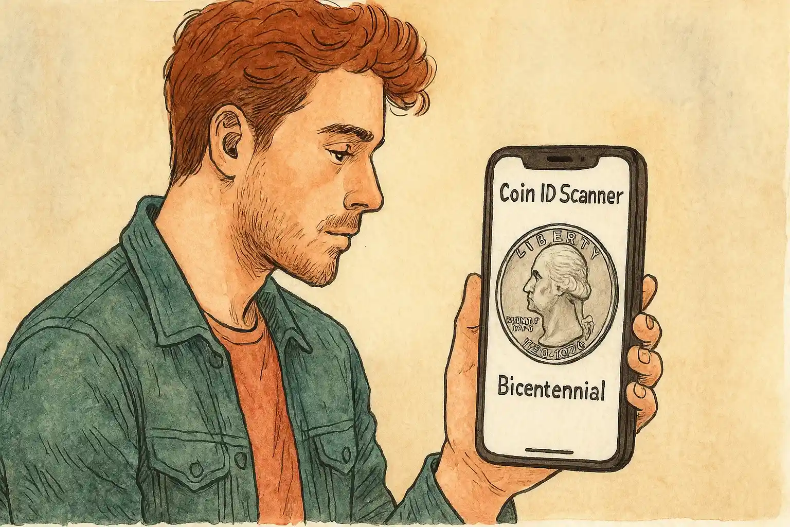 A 30 y.o. man checks the Bicentennial quarter via Coin ID Scanner.