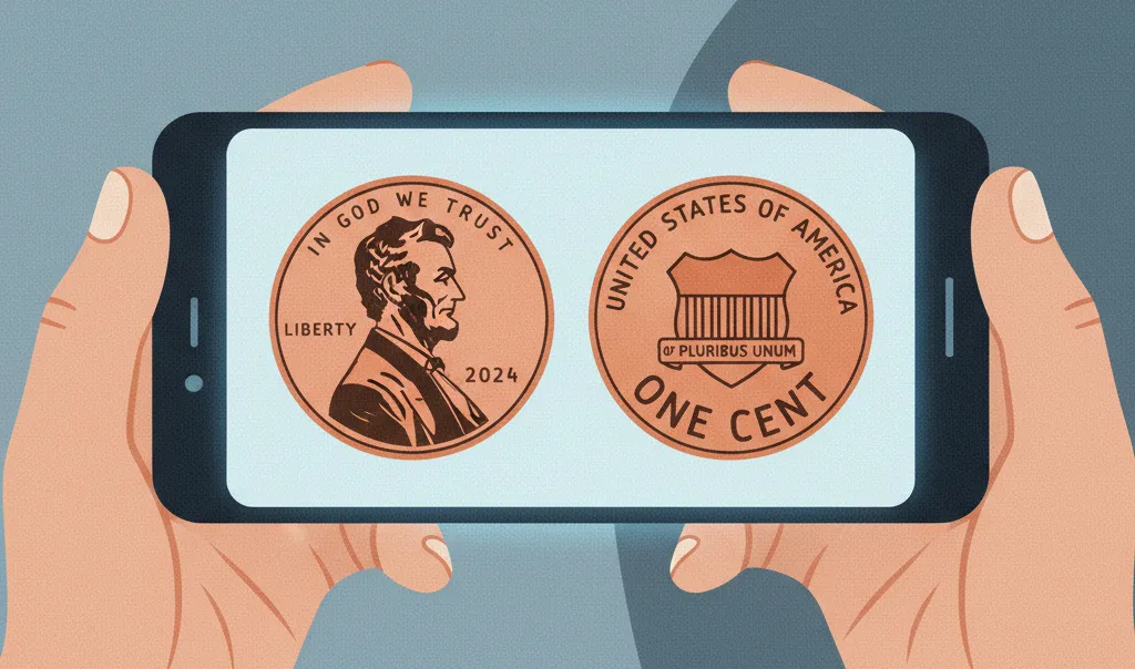 obverse and reverse of the Lincoln Penny coin in the phone